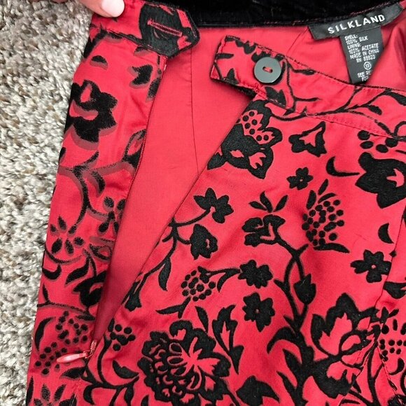 Silkland Pants Womens 10 Red Silk Black Velvet Floral‎ Vtg 90s Ankle Asian Goth - Picture 7 of 14